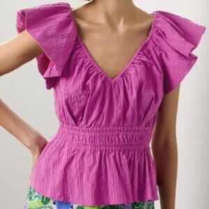 Marie Oliver Fuchsia Flutter Sleeve Top Size Large